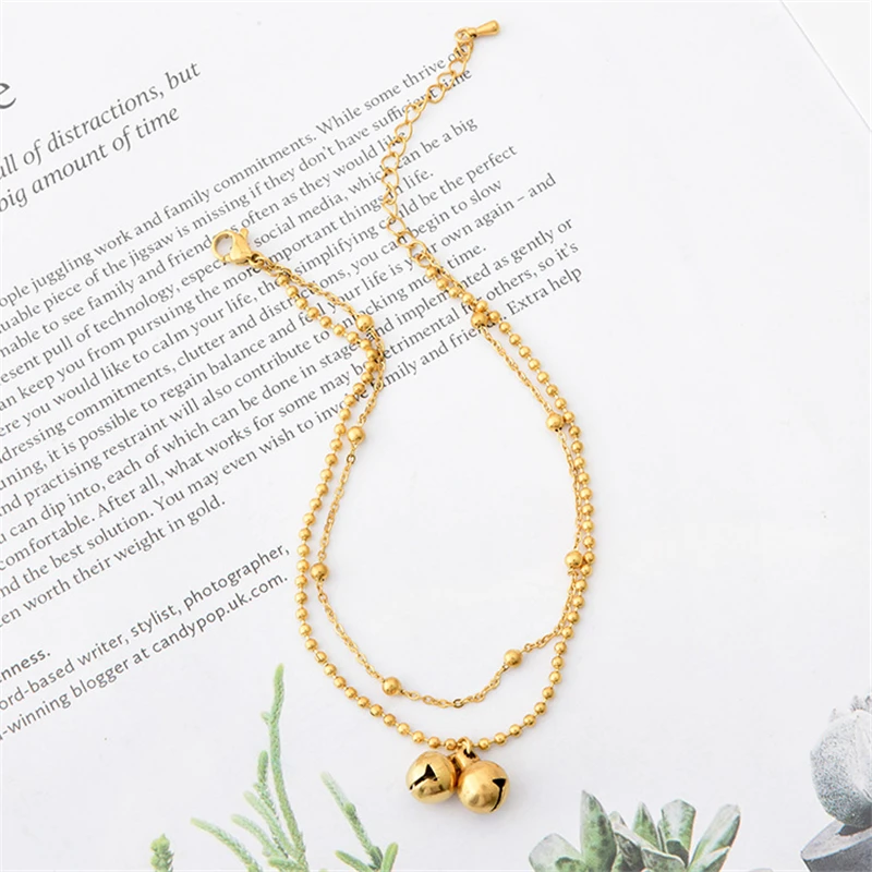 

Trendy Double Layers Bell Chain Anklets for Women Bohemian Gold Color Stainless Steel Ankle Bracelet Sandals Foot Jewelry 2021