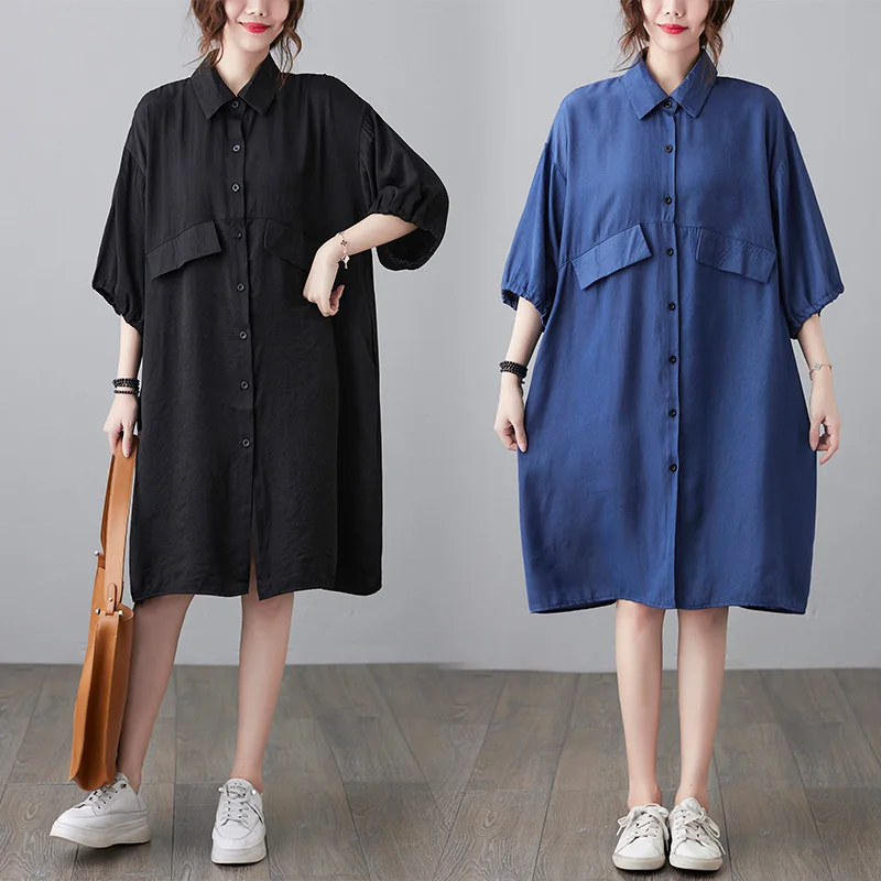Новинка лета 2021 артистичное свободное платье рубашка большого размера средней