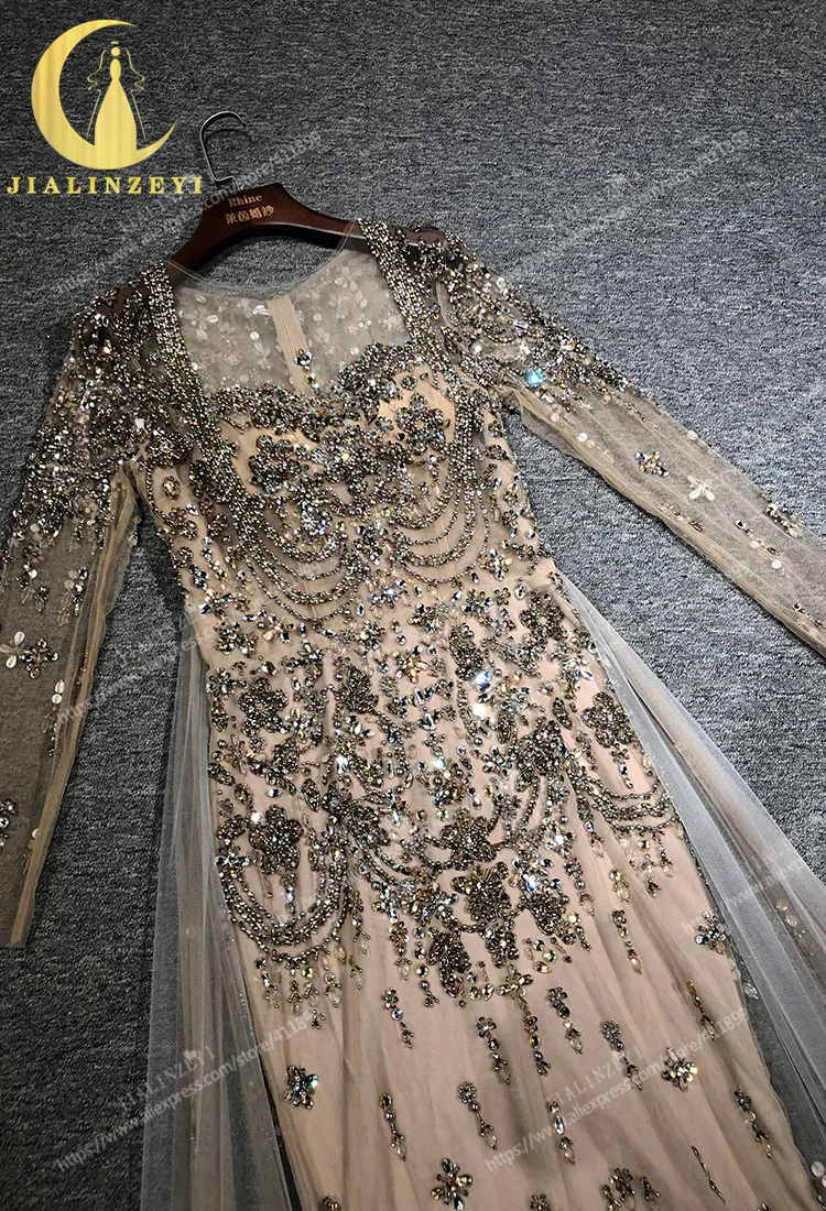 JIALINZEYI rhinelie Saab коричневое Кристальное платье русалки с накидкой модные роскошные