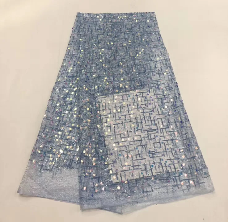

2020 high quality French Nigerian sequins net lace,African tulle mesh sequence lace fabric for party dress 5yards/lot RL1228