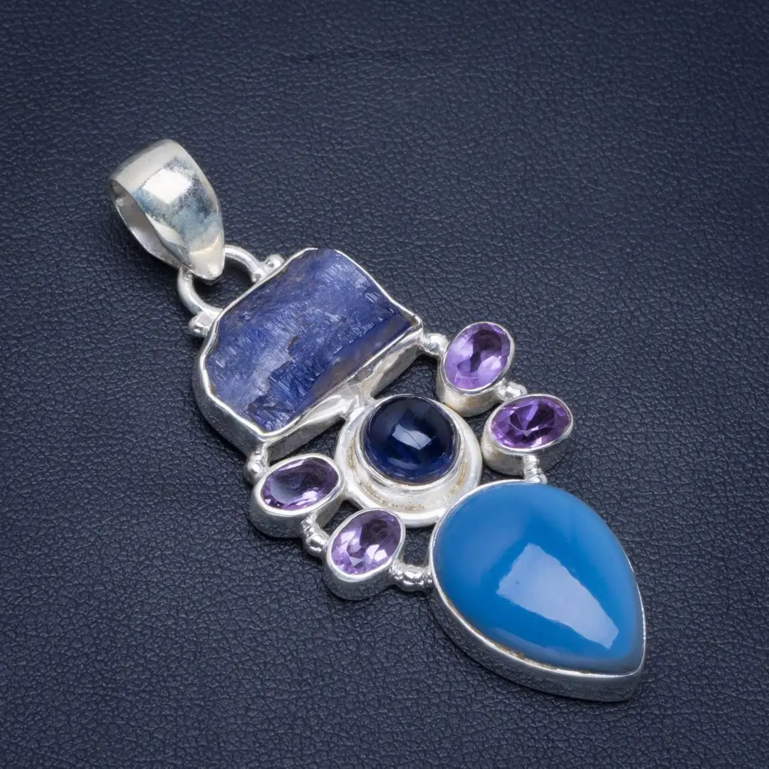 Натуральный опал оуйхи грубый Аквамарин и аметист 925 пробы серебряный кулон 2