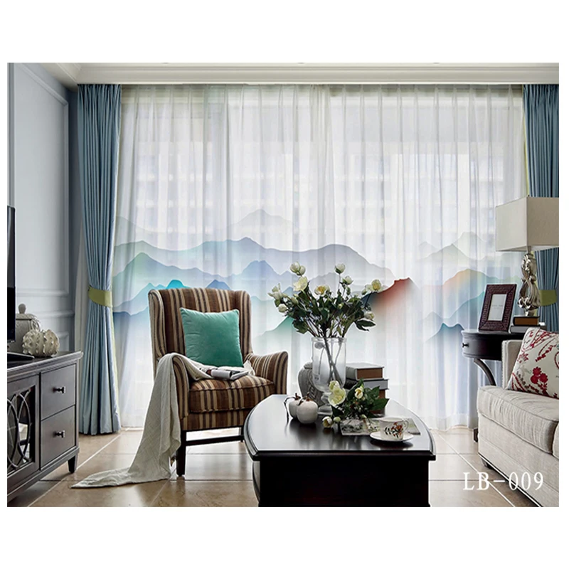 

Modern New Chinese Ink Landscape Painting Tulle Curtains for Living Room Study High-end Bedroom Famous Hotel Tulle Curtain