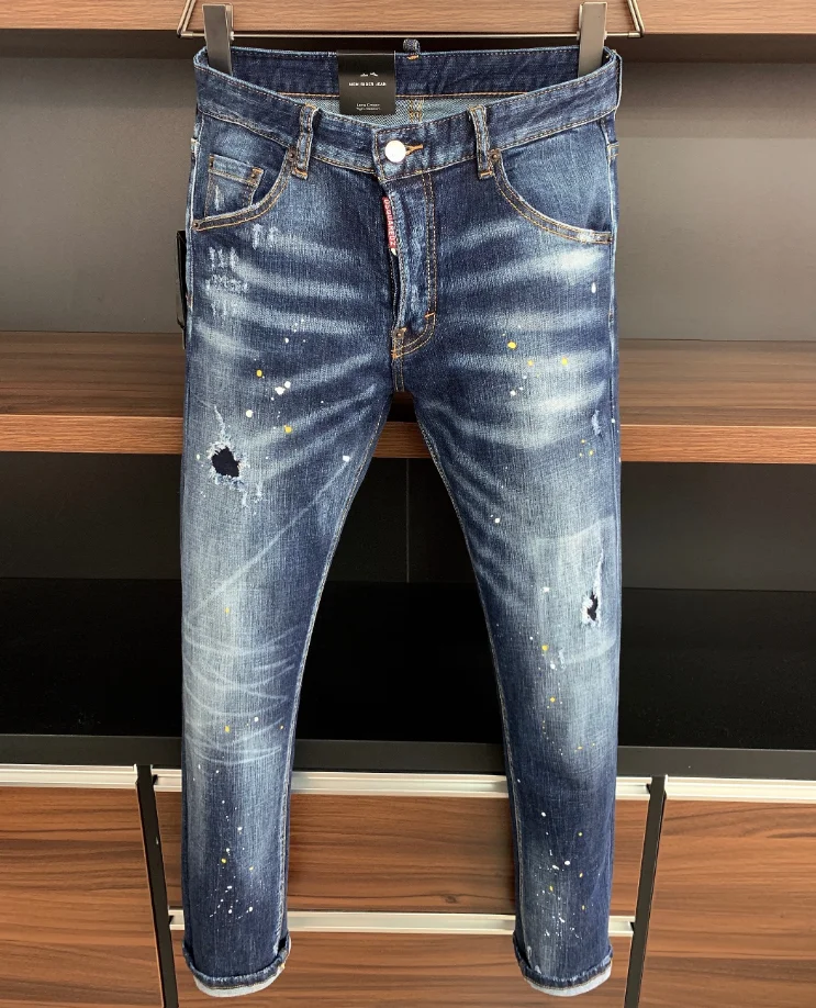 

Джинсы Dsquared2 рваные лаковые, лаковые джинсы, обычные офисные мужские Брендовые брюки на молнии, уличная одежда, облегающие джинсы для мужчин