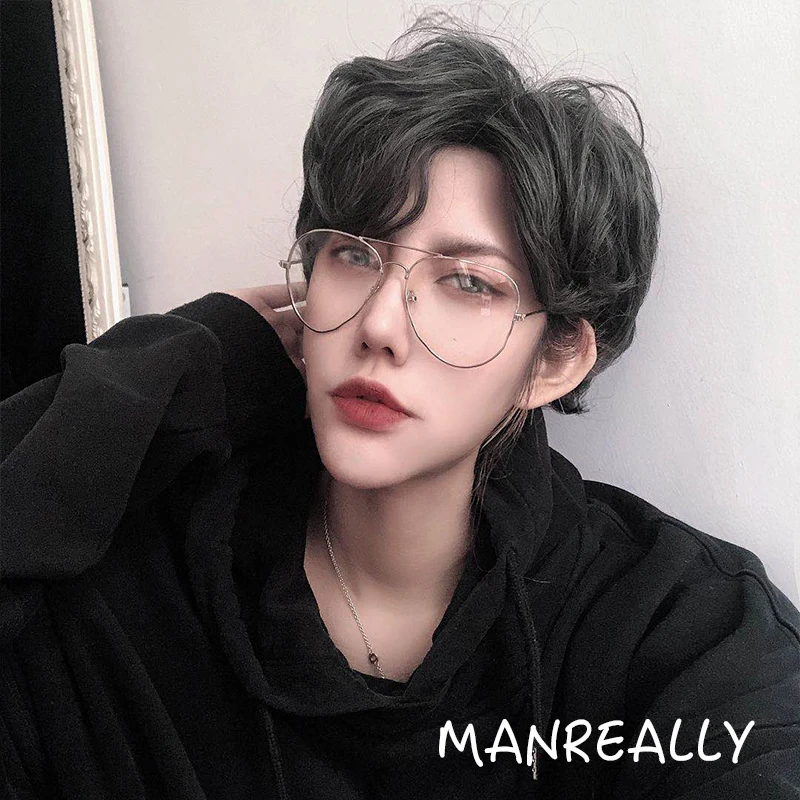 Ailiade черного и серого цвета парики Для Мужчин's короткие прямые синтетические