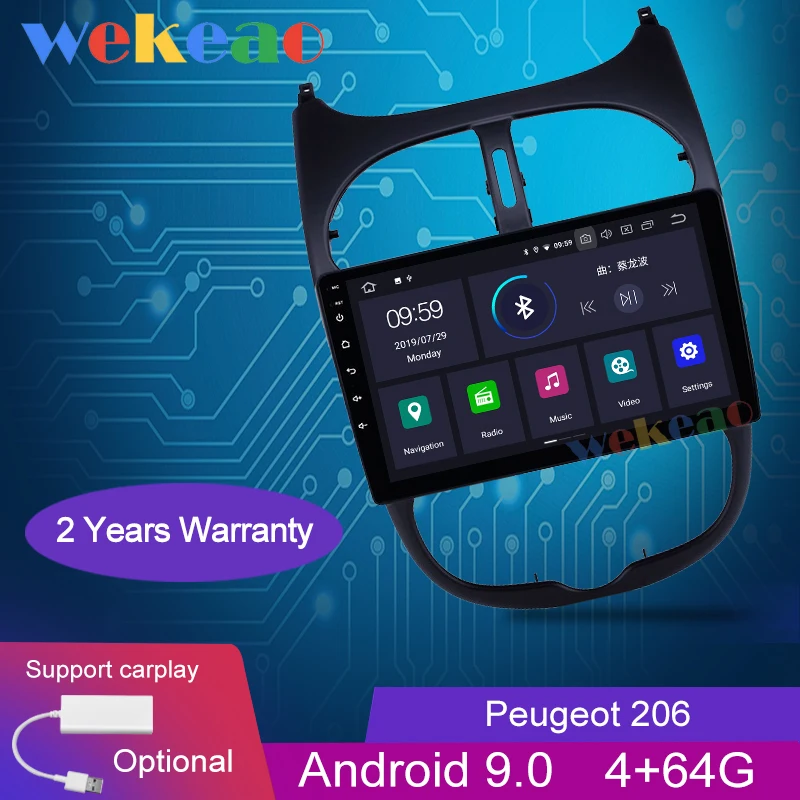 Wekeao сенсорный экран 9 'ƇDin Android 0 автомобильное радио Automotivo Dvd плеер для Peugeot 206