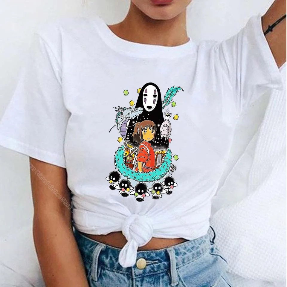 

Japanese Anime Totoro T Shirt Studio Ghibli Women Tshirts Harajuku 90s Ullzang T-shirt Lady Cartoon Spirited Away Tee Shirt Tops