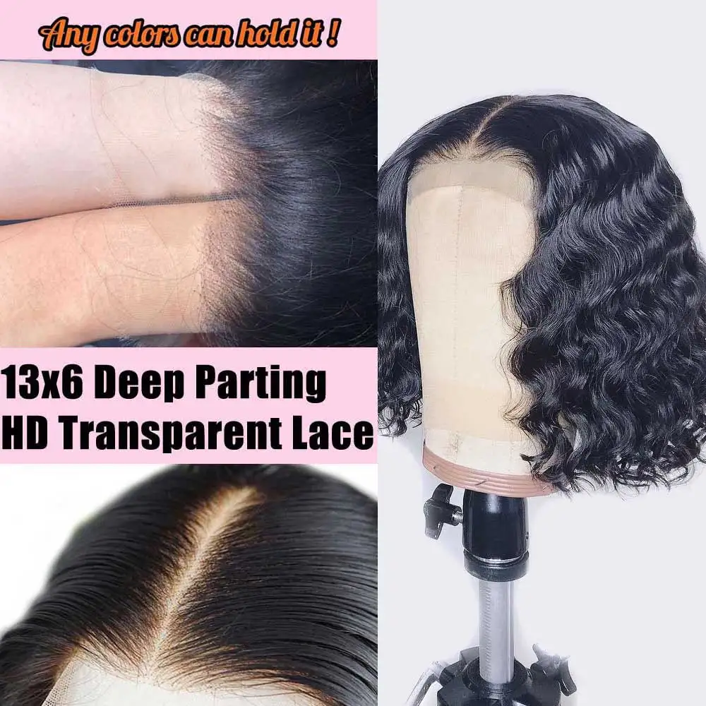 HD Transparent Lace Поддельные головы парик короткий Боб 13x6 прозрачный Синтетические волосы на кружеве парики из натуральных волос для Для женщин обнаружить волнистые предварительно вы Remy - Color: HD Transparent Lace
