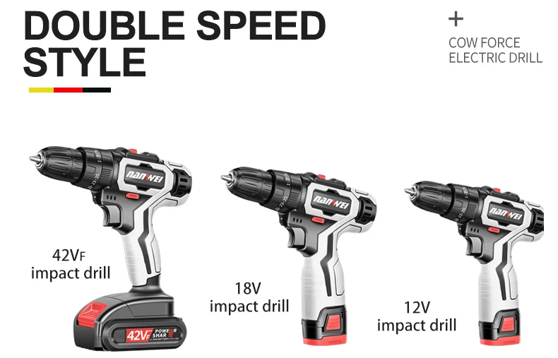 12V18V 42VF ударная Аккумуляторная дрель электрическая шуруповерт мини беспроводной драйвер питания постоянного тока литий-ионный аккумулятор 3/8-In