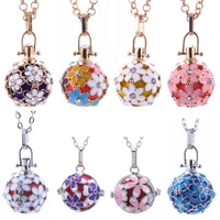 new flower hollow ball box vintage cage diffuser necklace aroma essential oil diffuser painting necklace chime for trend jewelry
