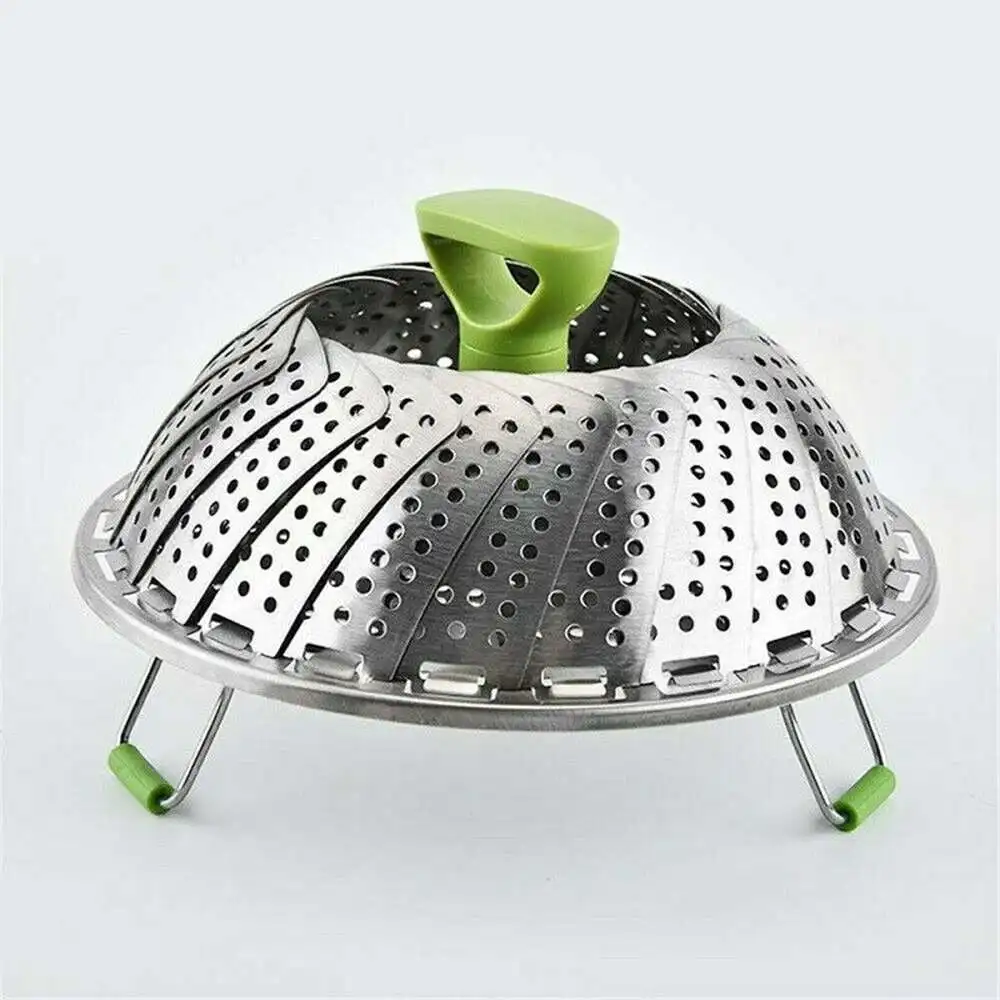 9 Inch Kitchen Food Steamer Stainless Steel Cookware Steaming Basket Mesh Folding Fruit Vegetable Vapor Cooker | Дом и сад