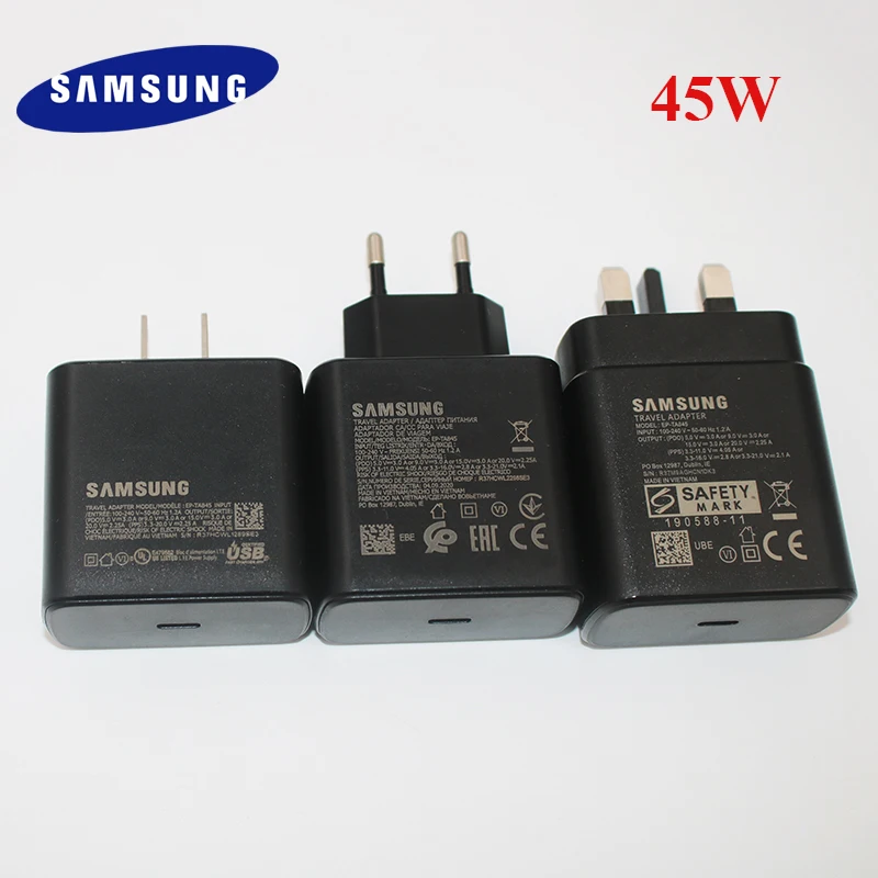 

Samsung Original 45W USB C Super Adaptive Fast Charge Charger EP-TA845 For GALAXY S20/S21 Ultra S21FE Note20 Plus 5G A72 Note10+