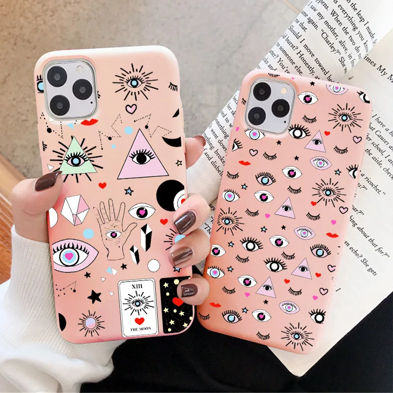 

Cartoon pink Evil Eye Case For IPhone 12 11 Pro Max 6S 7 8 Plus SE2020 Xr Xs MAX Fashion Soft Tpu Silicone back Cover Phone Case