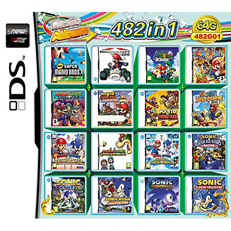 

482 Games in 1 NDS Game Pack Card Mario Album Video Game Cartridge Console Card Compilation for DS 2DS 3DS New3DS XL