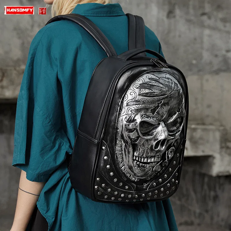 3D Personality Rivet Skull Bag Women Backpack Lady Pu Leahter Computer Backpacks Travel Bags Schoolbag 2022 New fashion