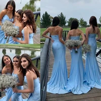 sexy blue sweetheart bridesmaid dress mermaid backless party gowns for women elegant zipper vestidos de noche