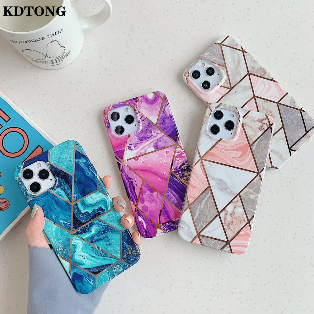 

Luxury Geometric Marble Phone Case for iPhone 13 12 Mini 11 Pro Max XR X XS SE 2020 7 8 Plus IMD Shockproof Shell Back Cover