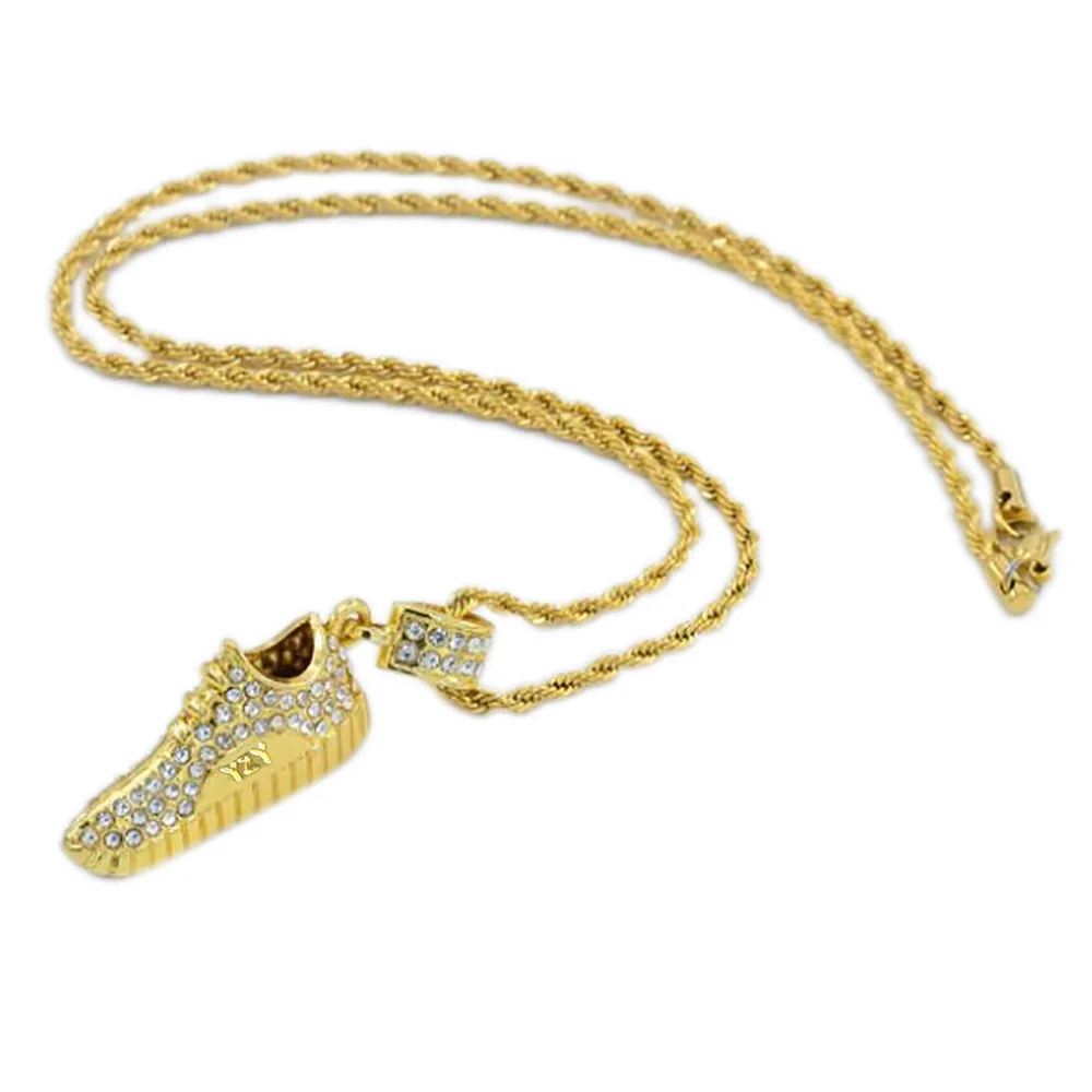 Хип поп Ожерелье Мужчины Кристалл кроссовки кулон хип хоп персонализированные