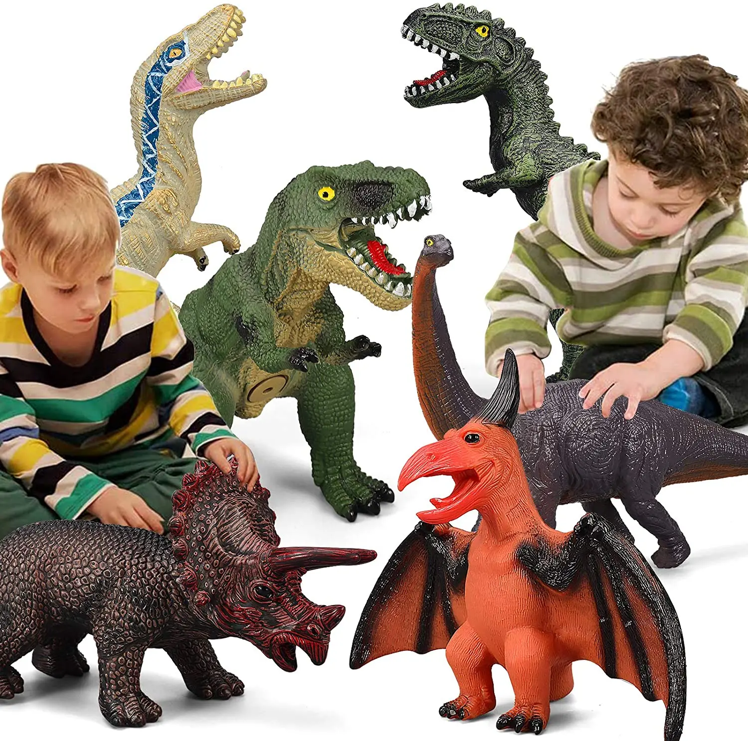 

6 Piece Jumbo Dinosaur Toys for Kids and Toddlers,Jurassic World Blue Velociraptor T-Rex Triceratops, Large Soft Dinosaur Toys
