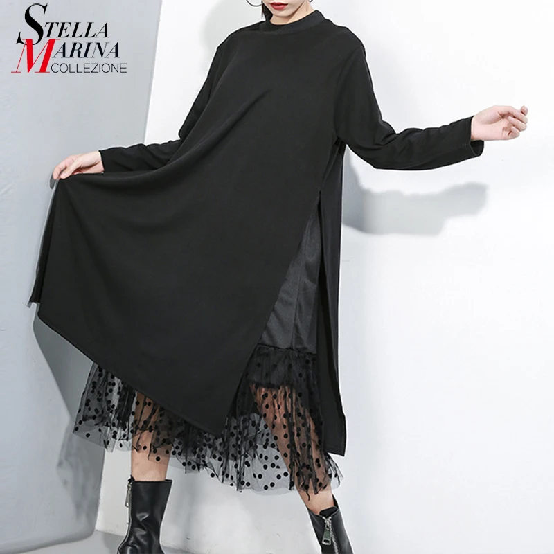 Новинка 2019 японский стиль Женское зимнее однотонное Черное длинное платье