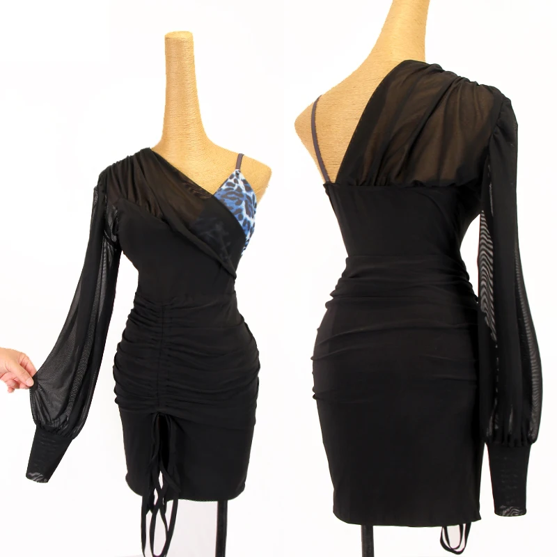 

Женское платье для латиноамериканских танцев, черная сетчатая тренировочная одежда на завязках для взрослых, танго, сальсы, ча-ча, самбы, ру...