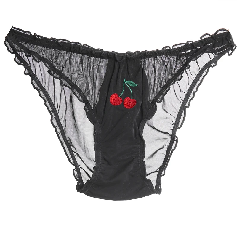 

3 Pcs/Set See-through Panties Ruffled Mesh Briefs Sexy Lace Lingerie Low-rise Underwear Cherries Watermelon Cute Women Panties