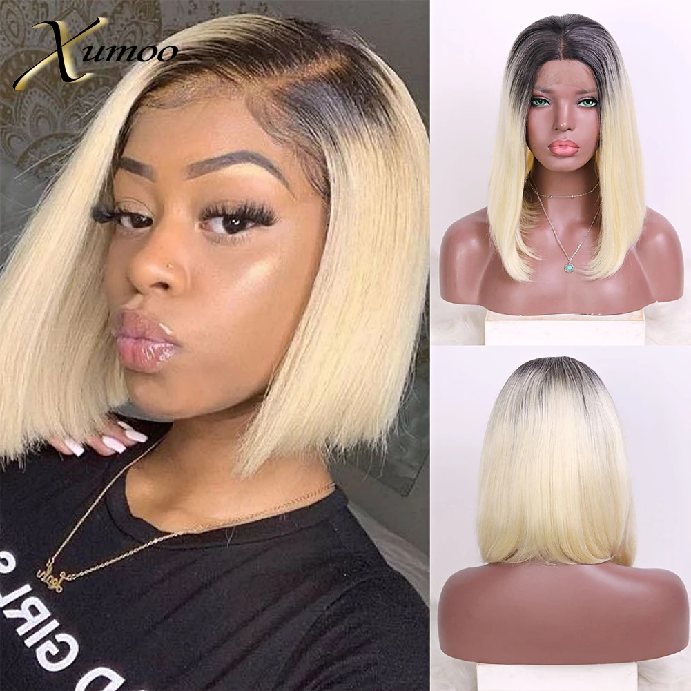 

1b613 Short Bob Synthetic Lace Front Wig Ombre Blonde Bob Wig Peruca Heat Resistant Cosplay Daily Wigs For Black Women