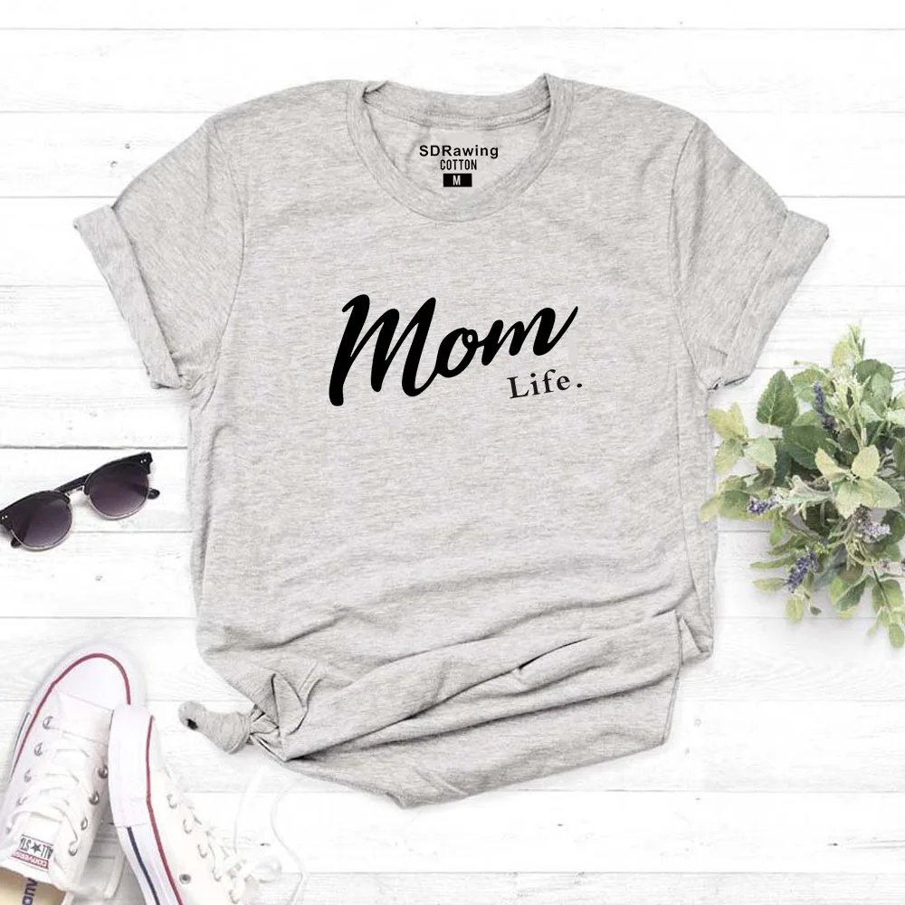 gray Харадзюку футболка Mom Life подарок на день матери женская футболка Mom Life футболка с графическим принтом Летние повседневные женские Топы Прямая поставка - Цвет: gray