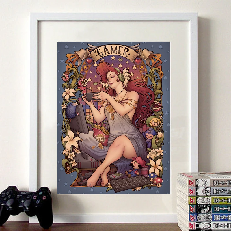 

Nostalgia Game Doll Playing Games Female Players Nordic Poster Wall Art Canvas Painting Wall Pictures For Living Room Unframed