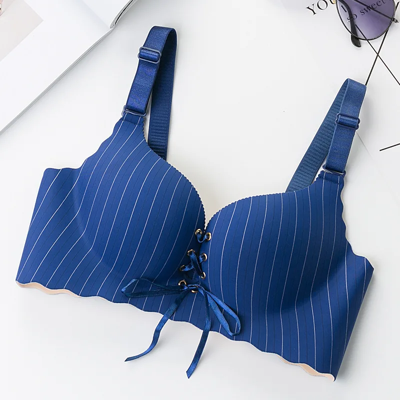 design1 dark blue Сексуальный бесшовный бюстгальтер для женщин, цельный бюстгальтер пуш-ап, бюстгальтер без косточек, Полосатое белье, бюстгальтер с чашечками 5/8, женское нижнее белье, бюстгальтер - Цвет: design1 dark blue