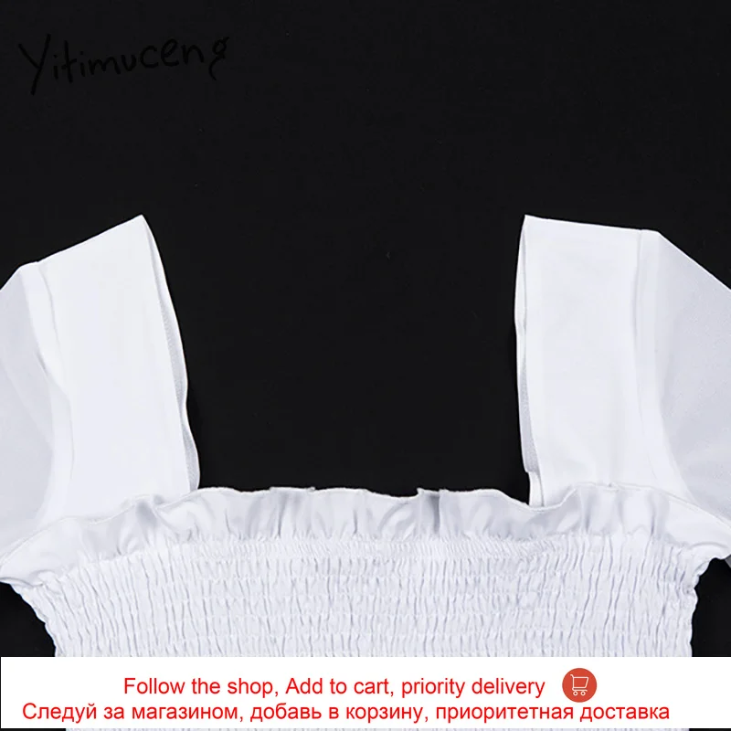

Yitimuceng Lantern Sleeve Tops Women Harajuku White Clothes 2021 Summer Fashion New Sexy Slash Neck Long Sleeve Short Tshirts