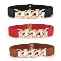 new fashion stretch cummerbunds elastic wide waist belt solid color waist seal retro alloy chain buckle women gold chain belt