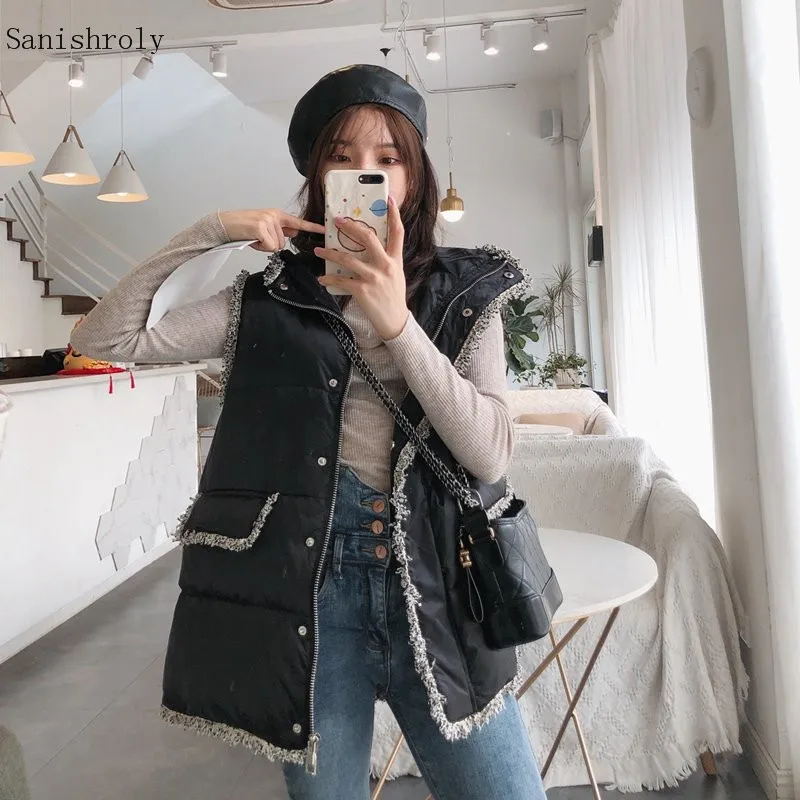 Зимние женские без рукавов с капюшоном пальто средней длины светильник 90% жилет