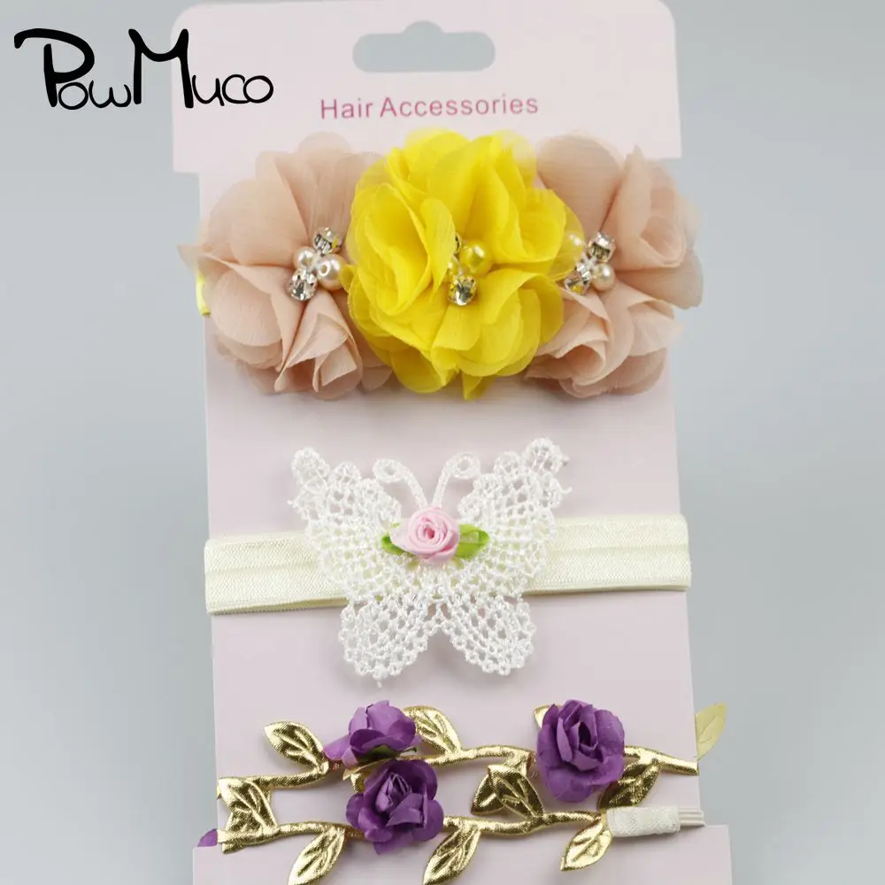 Повязка на голову Powmuco 3 шт./лот с бусинами из горного хрусталя и цветами для