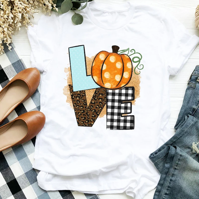 Женская футболка с принтом Love Pumpkin 90s стильная на Хэллоуин День благодарения для