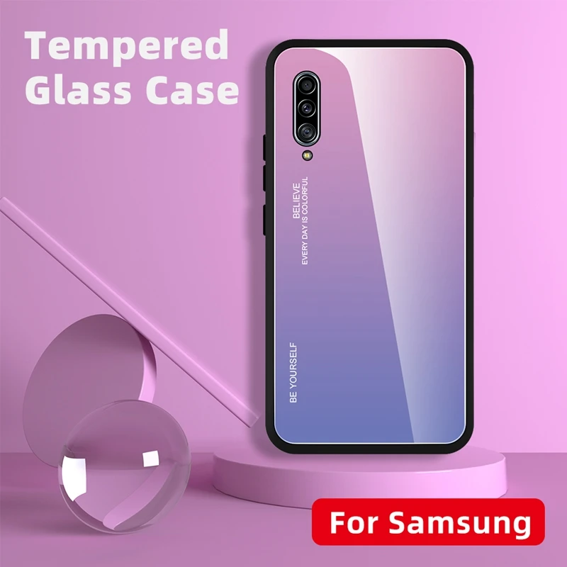 Закаленное Стекло чехол для samsung Galaxy A30S A50S A30 A40 A50 A60 A70 A80 A90 5 г Примечание 10 Pro S10 S11 Plus E градиент Цвет крышка