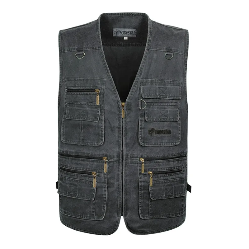 

Mens Denim Multi Pocket Waist Vest Travelers Coat Sleeveless Outwear Jacket Plus Size XL-6XL
