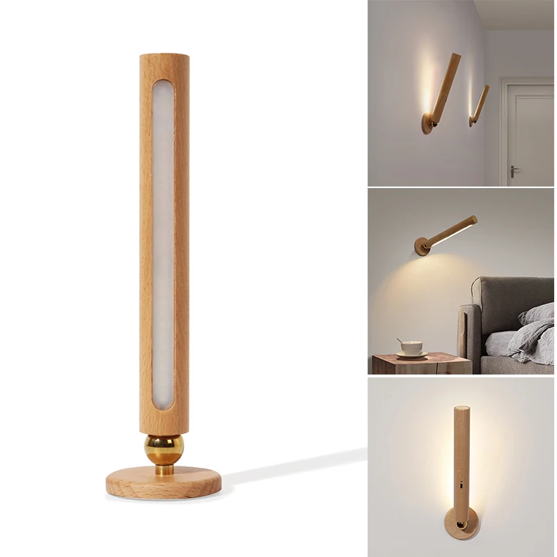 

Smart 360 Degree Light Magnetic Connection Wooden Night Light Rotatable Stepless Dimming USB Rechargeable for Wall Room Dropship