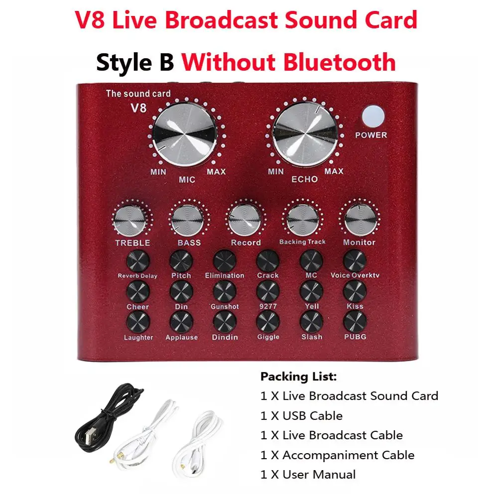 ALLOYSEED V8 аудио USB микрофон гарнитуры трансляция Live звуковая карта 112 виды Электрический звуковой трансляции для телефона компьютер PC аудиокарта звуковая карта внешняя звуковая карта - Цвет: V8 Style B Red