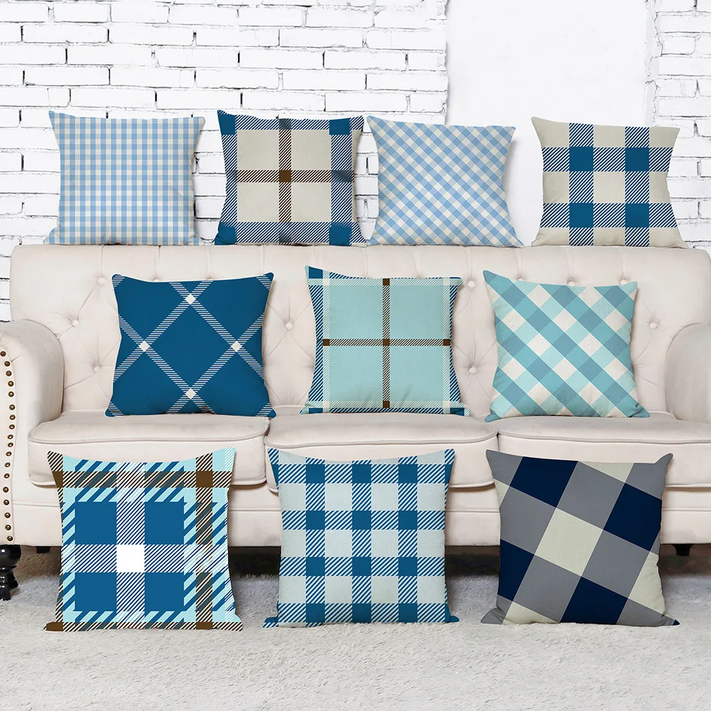 

Geometric Printed Plaid Pattern Cotton Linen Throw Pillow Case Cover New Home Office Decorative