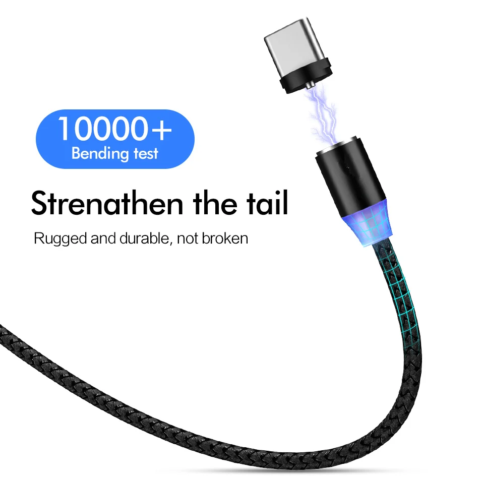 Магнитный USB кабель 2 м 4 А Micro Type C светодиодный светящийся магнитная лента Cabo для
