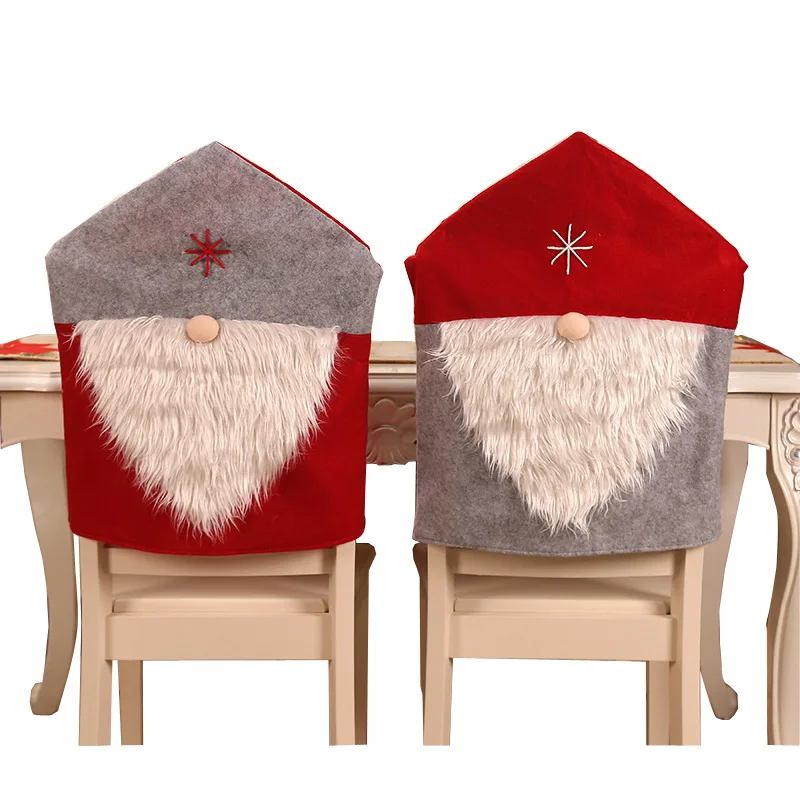 

2019 Christmas Chair Covers Decoration Santa Claus Hairy Table Red Grey Patckwork Hat Decor Dinner Chair Cover Housse de chaise