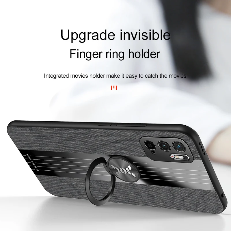 for poco m3 pro case ring holder fabric hard back cover soft frame cloth texture phone case for xiaomi poco m3 pro 5g free global shipping