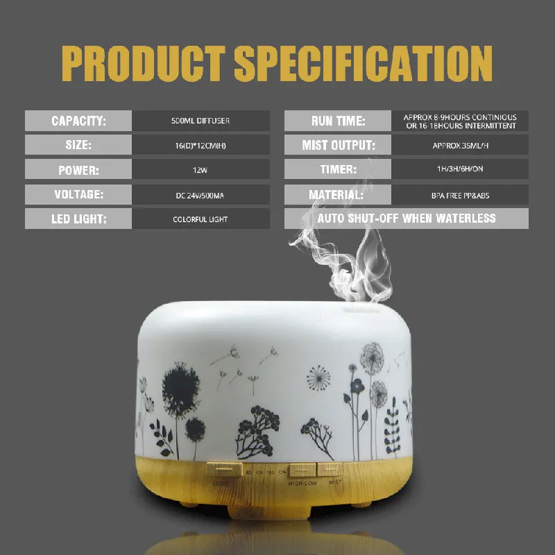 Увлажнитель-Ароматизатор воздуха ультразвуковой 500 мл | Дом и сад