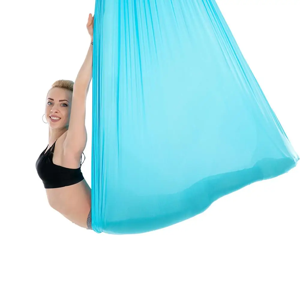 Небесно-голубой 5*2.8m Aerial Yoga Hammock Fitness Yoga Stretch Anti-Gravity Swing Sling Inversion Belts Include Daisy Chain/Carabiner - Цвет: Небесно-голубой