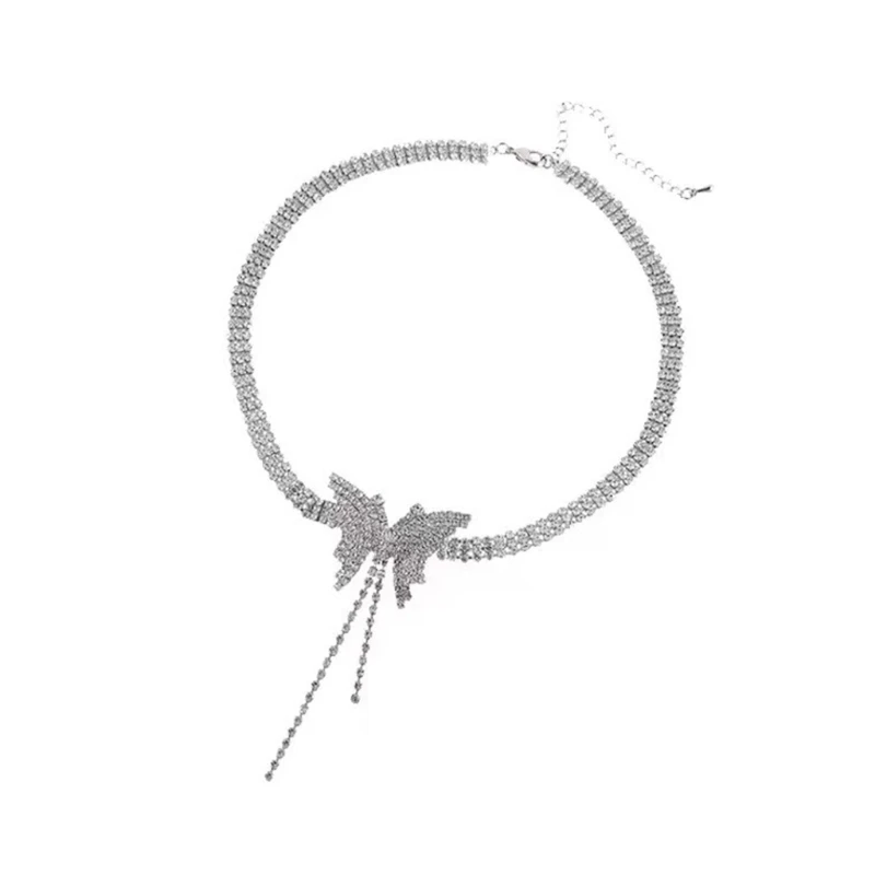 

Стразы ожерелье-чокер с подвеской-бабочкой ожерелье для невест женщин девушек ювелирные изделия для выпускного вечера и пляжного отпуска