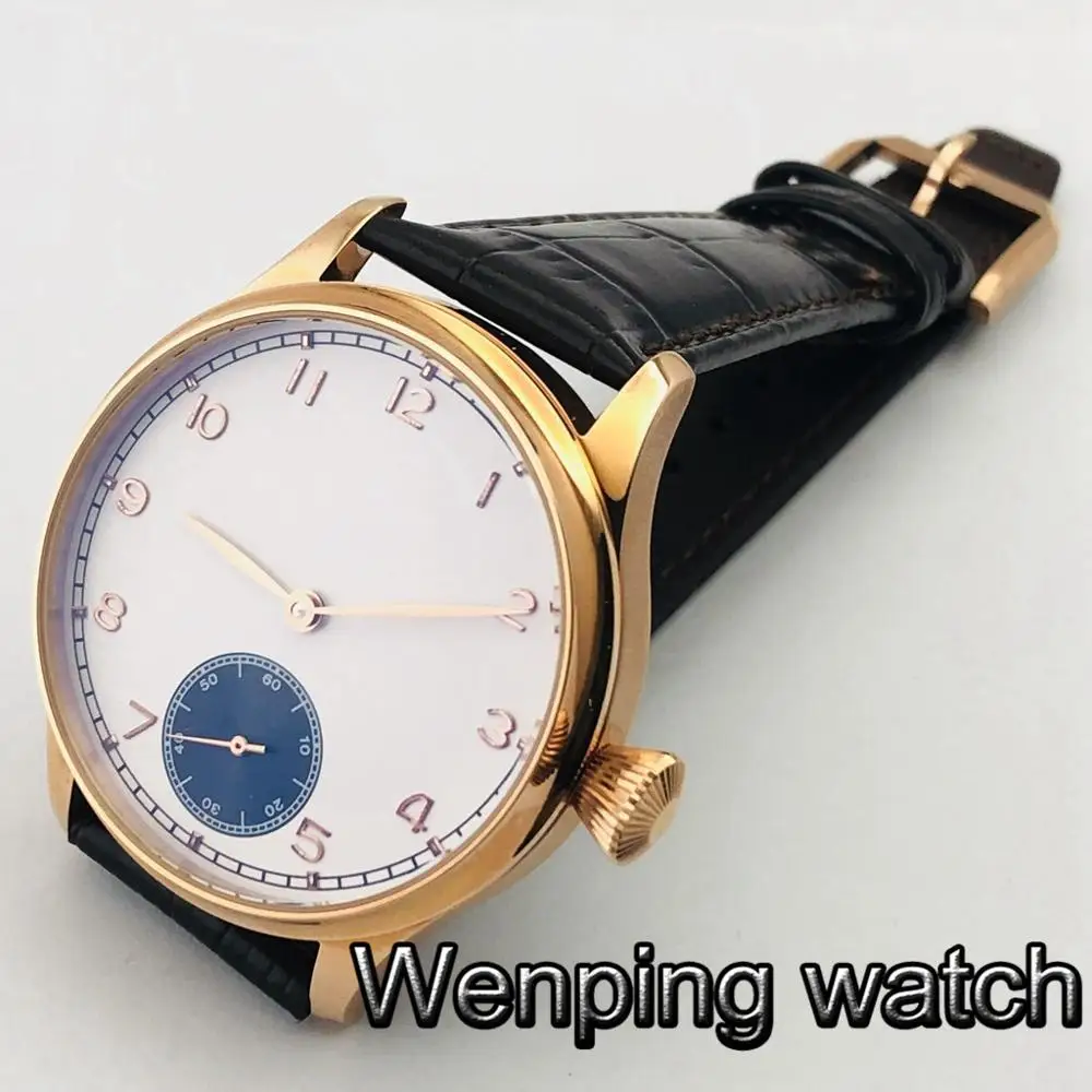 Corgeut 44 мм чехол из розового золота с белым стерильным циферблатом кожаный ремешок