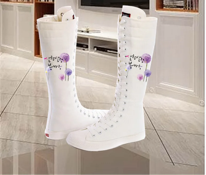 Flat 25 CXJYWMJL/женские высокие сапоги; белые сапоги до колена на платформе; черные сапоги до колена; высокие сапоги на шнуровке; джинсовые сапоги до бедра; 6857 - Цвет: Flat 25