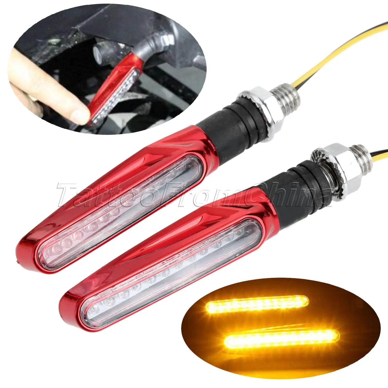 2Pcs 12V Motorcycle LED Turn Signal Indicator Light Yellow Blinker Lamp Universal Flexible Bendable Flasher Motorbike Part |