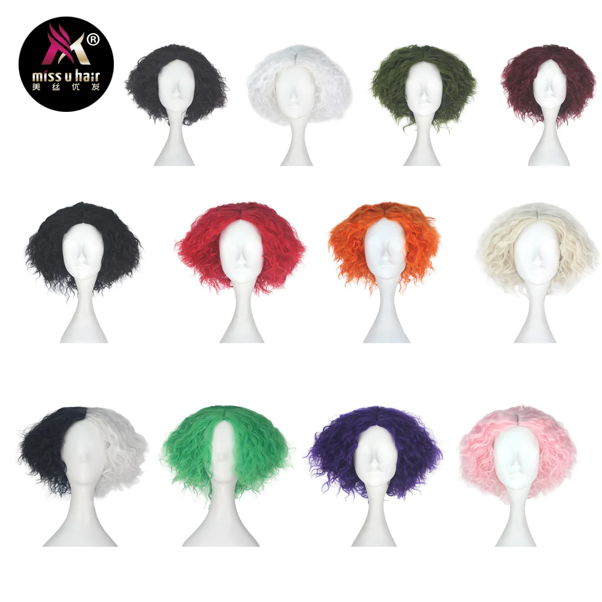 Короткие кудрявые волосы Miss U Hair унисекс, красный, оранжевый, черный, зеленый, розовый, фиолетовый цвет, парик для ролевых игр, косплея, для Хэллоуина