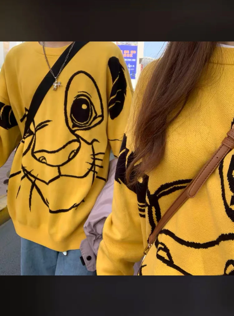 Женское платье-свитер большого размера 2020 желтая водолазка с принтом Король Лев